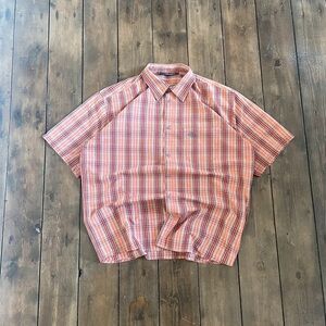 Men's Short Sleeve Plaid Button-Down Shirt - Orange and Blue